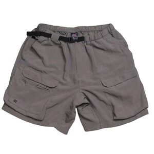 Vintage Outersport Mens XL Green Gray Nylon Belted Cargo Hiking Trail Shorts